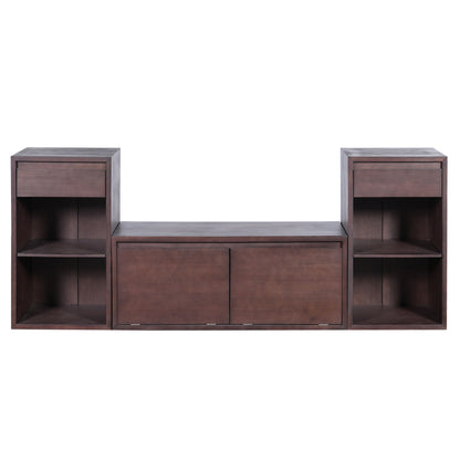 Entryway Storage Bench With Cushion, Drawers & Open Shelves