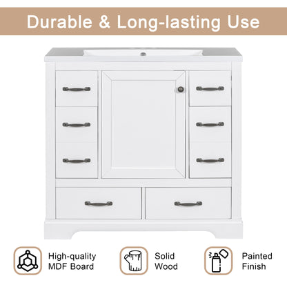 Modern Bathroom Vanity With Sink, 6 Drawers, Adjustable Shelf