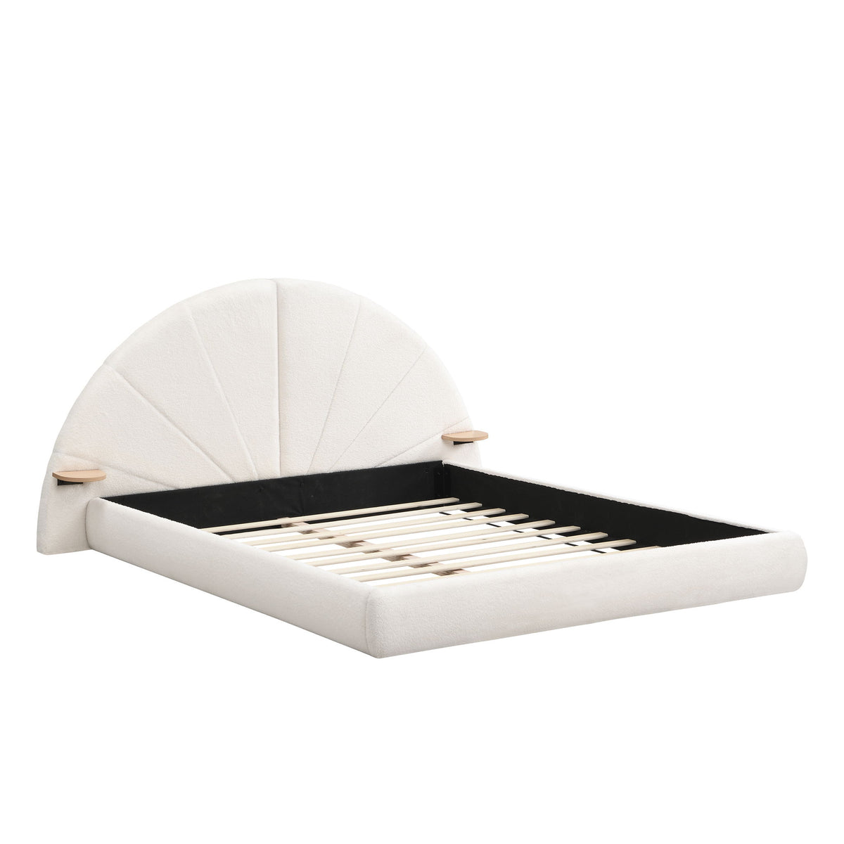 Queen Arched Bed With Small Table, Floor Standing Design - Beige