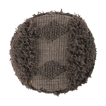 Roja - Handcrafted Wool & Cotton Foot Stool With Eucalyptus Wood Frame - Dark Brown