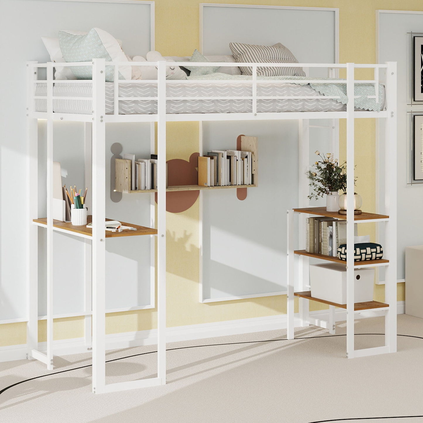 Bunk Bed With L-Shaped Desk And Dual Side Stairs