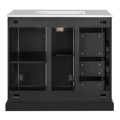 Bathroom Vanity With Sink, Soft Close Doors, Adjustable Shelf & 3 Drawers