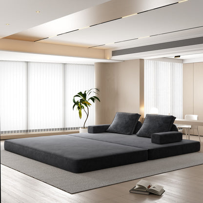 Multifunctional Convertible Sofa Bed With 2 Tumbler Backrests And 2 Pillows, Deep Seat Couch