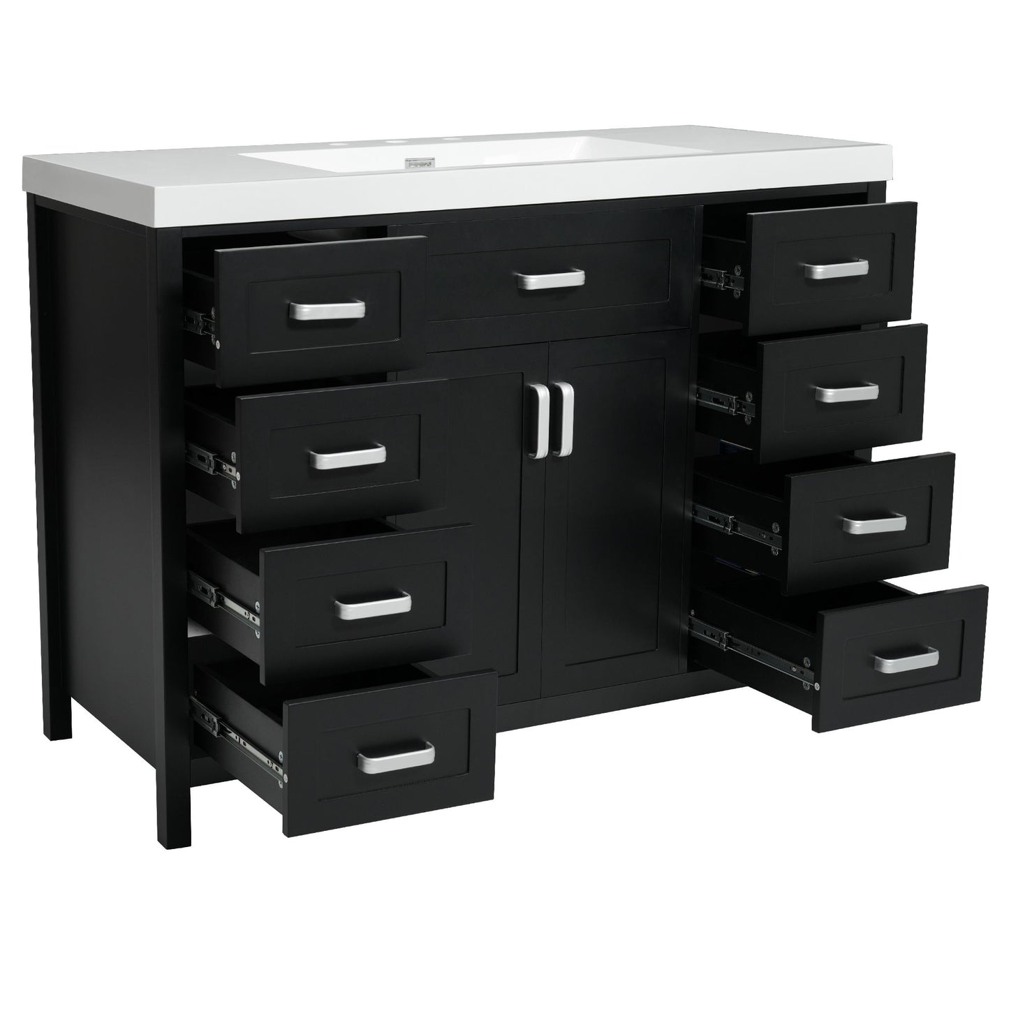 Bathroom Vanity With Sink, 2 Doors 8 Drawers, Soft Close System, Classic Design