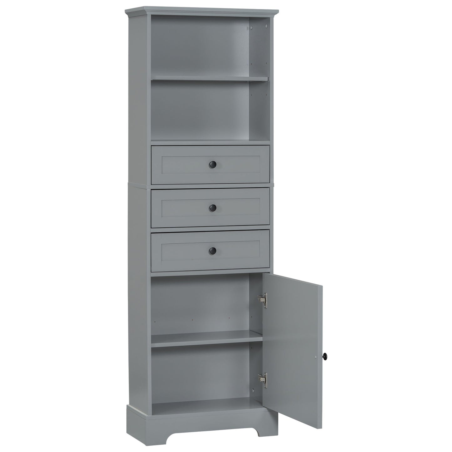 Tall Storage Cabinet With 3 Drawers And Adjustable Shelves For Bathroom