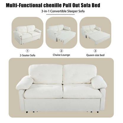 Convertible Pull Out Sofa Bed Queen Size, 3 In 1 With Side Storage