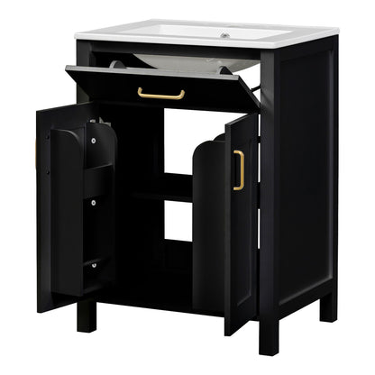 Modern Bathroom Vanity With Ceramic Sink, Soft-Close Doors, Flip Drawer, U-Shaped Shelves, Elegant Storage Solution