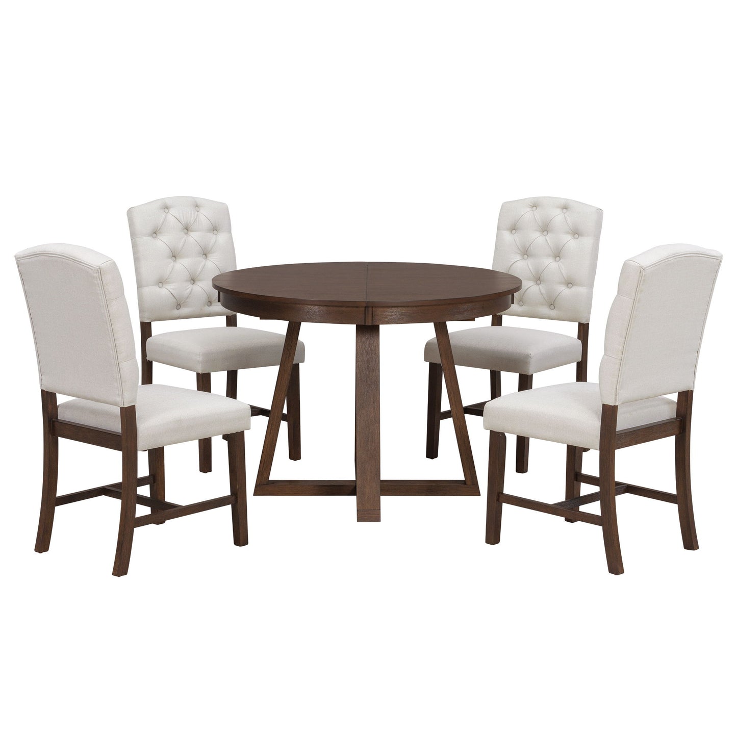 Dining Set With Leaf Round Table And 4 Upholstered Chairs