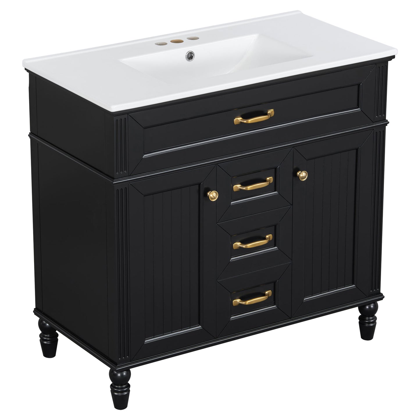 Bathroom Vanity With Sink, Flip-Out Top Drawer, Soft Close Doors, 2 Storage Drawers