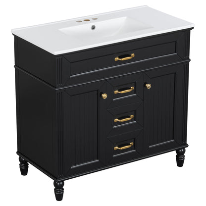 Bathroom Vanity With Sink, Flip-Out Top Drawer, Soft Close Doors, 2 Storage Drawers