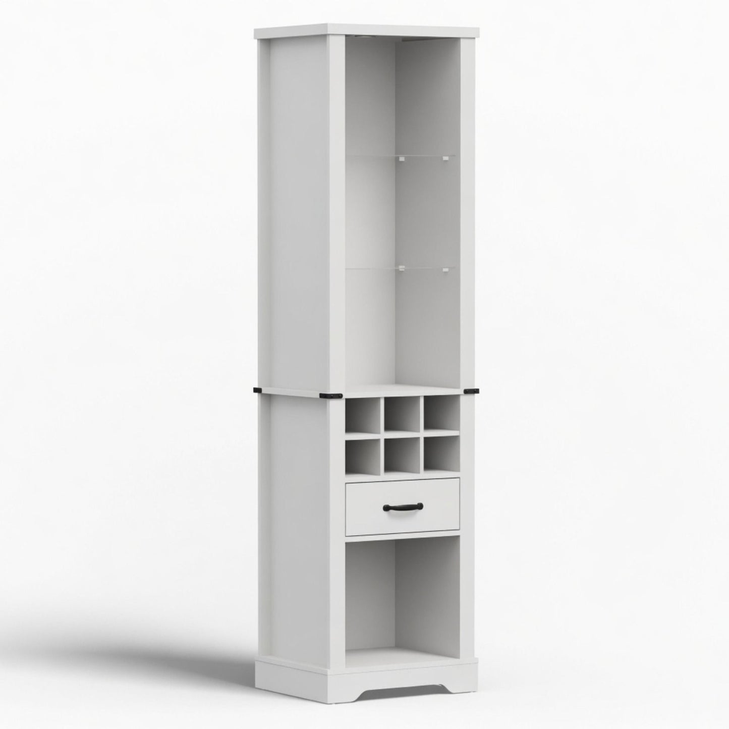 Pantry Cabinet With LED Lights, Wine Rack, Tempered Glass Shelves, And Barn Door Design - White