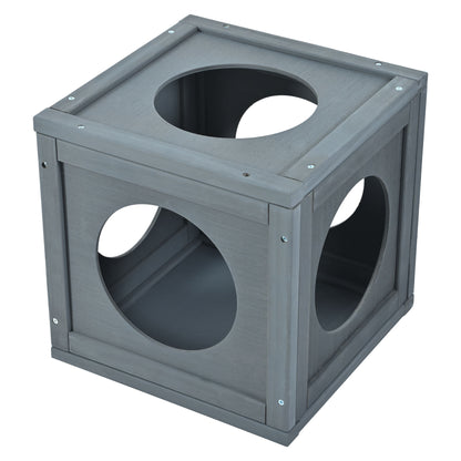 Outdoor Cat House With Shelves And Weather Protection, Removable Wood Boxes - Gray
