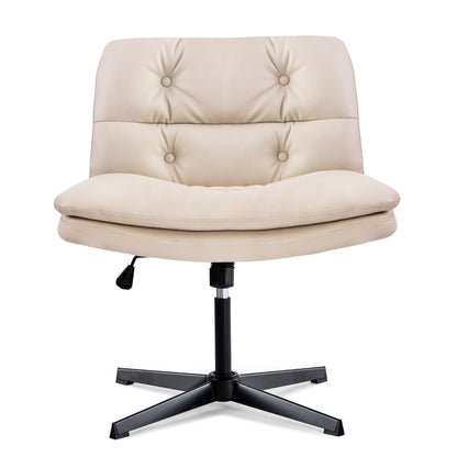 Large Size Armless Home Office Desk Chair Vanity Chair No Wheels - Beige