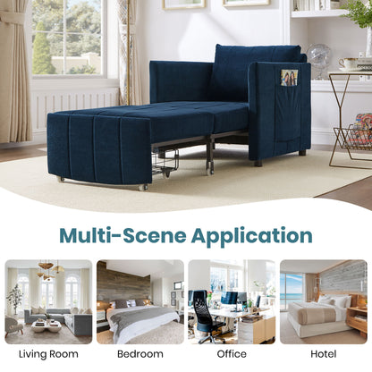 Upholstered Convertible Sleeper Sofa With 5 Position Backrest, Side Pockets, Storage