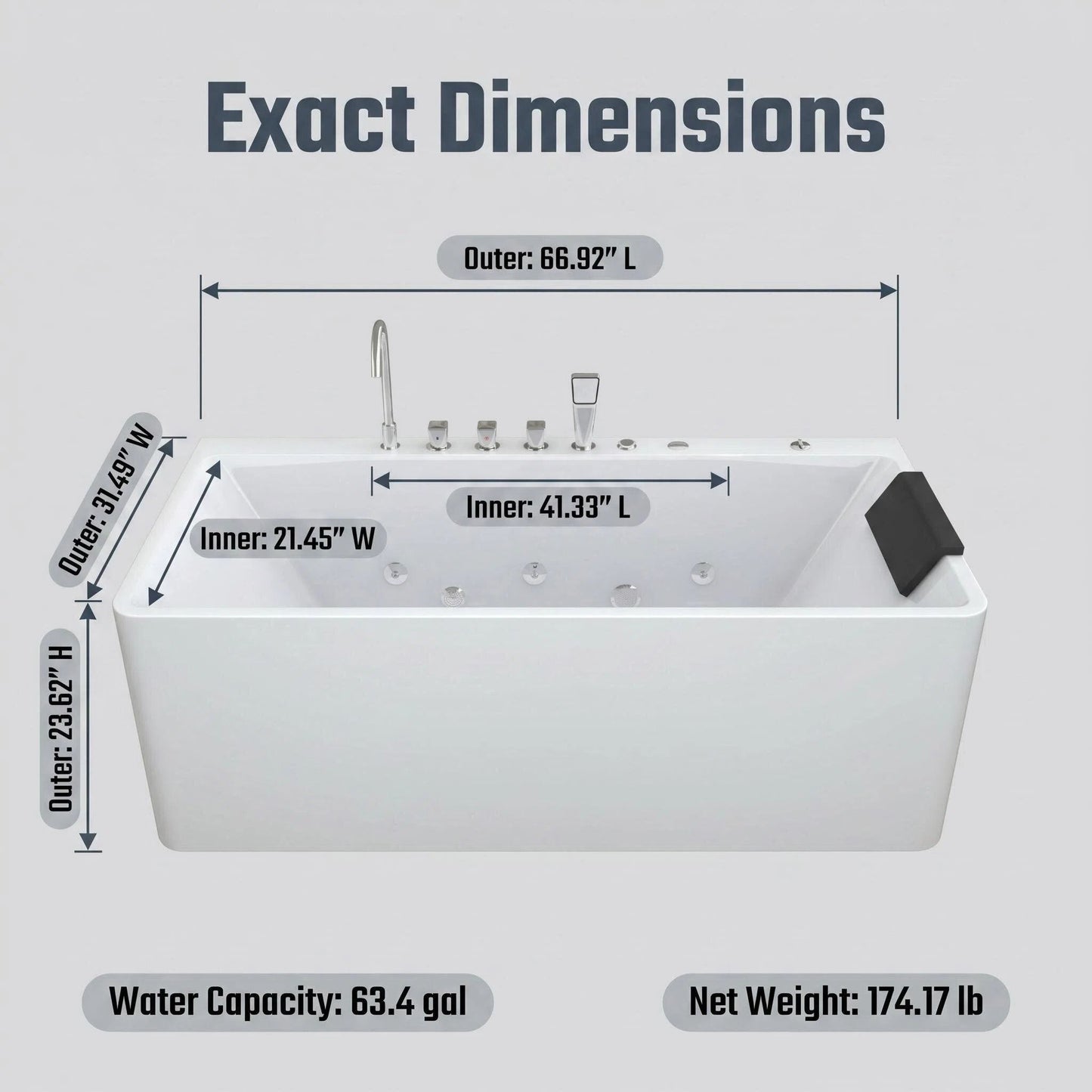 Xavier - Single Massage Bathtub, Equipped With Gfci Plug And Ul Certified Water Pump, Upc Certified Drain - Milk White