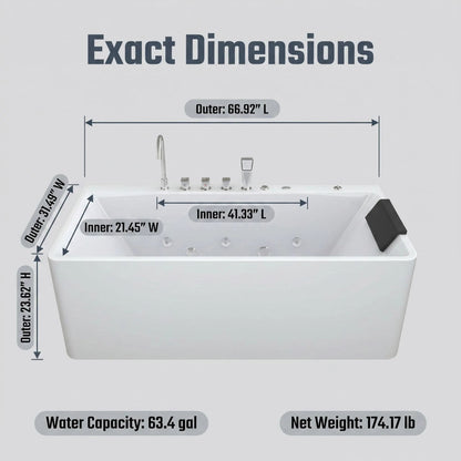Xavier - Single Massage Bathtub, Equipped With Gfci Plug And Ul Certified Water Pump, Upc Certified Drain - Milk White
