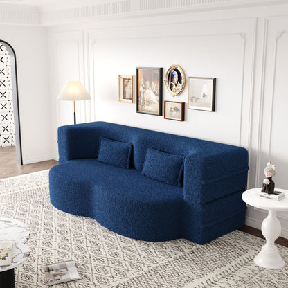 Modern Floor Sofa, With 2 Pillows, Convertible Teddy Fabric Foam Filled Bed