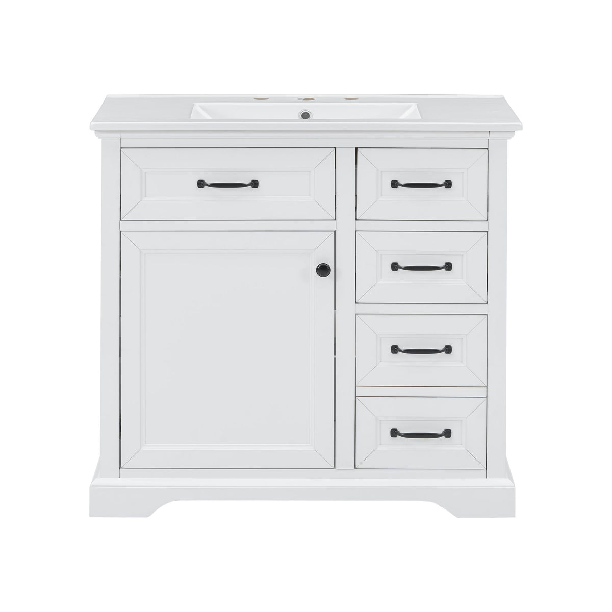 36" Bathroom Vanity With Sink, 2 Tip-Out Drawers, Soft Close Hinges