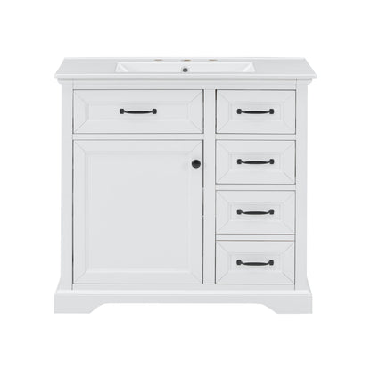 36" Bathroom Vanity With Sink, 2 Tip-Out Drawers, Soft Close Hinges