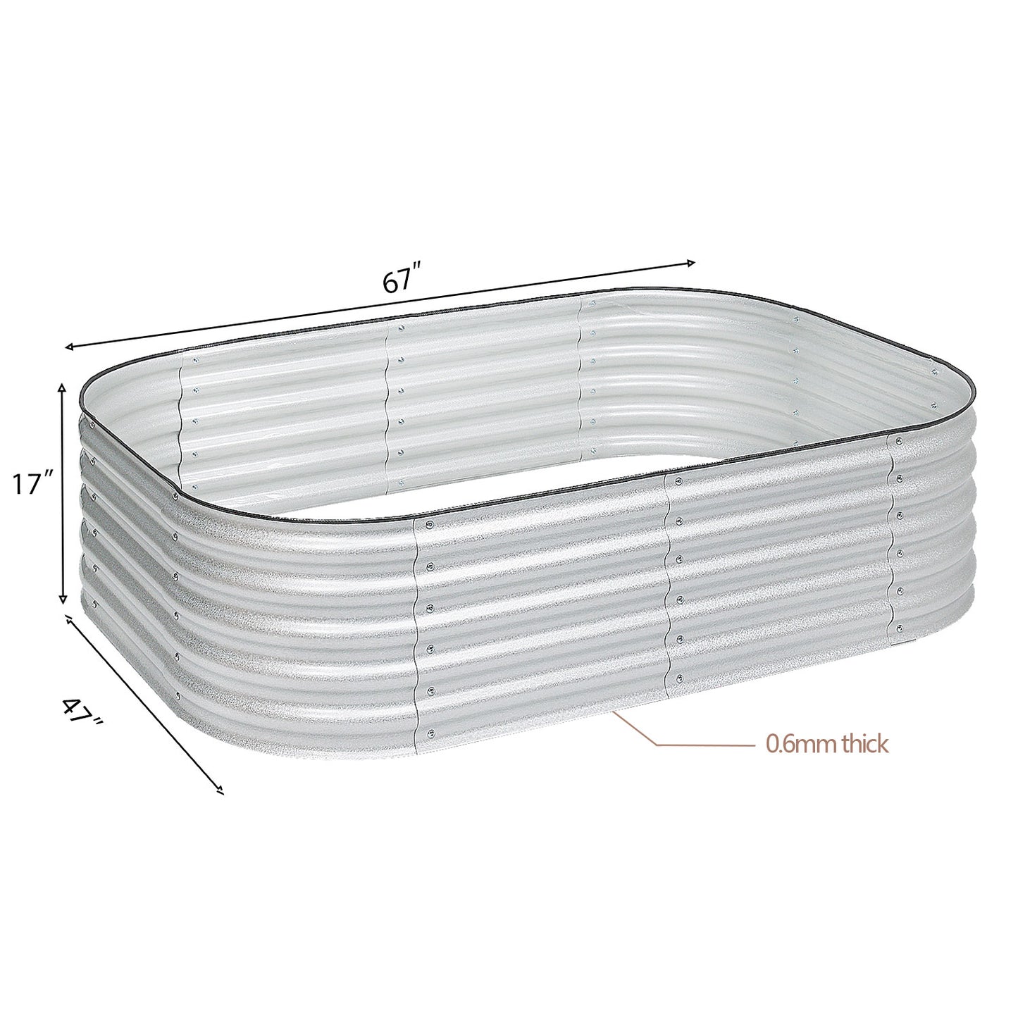 6-in-1 Modular Metal Raised Garden Bed (Silver)