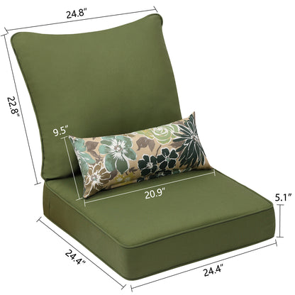 Patio Deep Chair Cushion - Set of 2 - Total 6 pieces (Green)