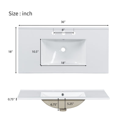 Modern Bathroom Vanity With Ceramic Sink, Soft Close Doors, Adjustable Shelves