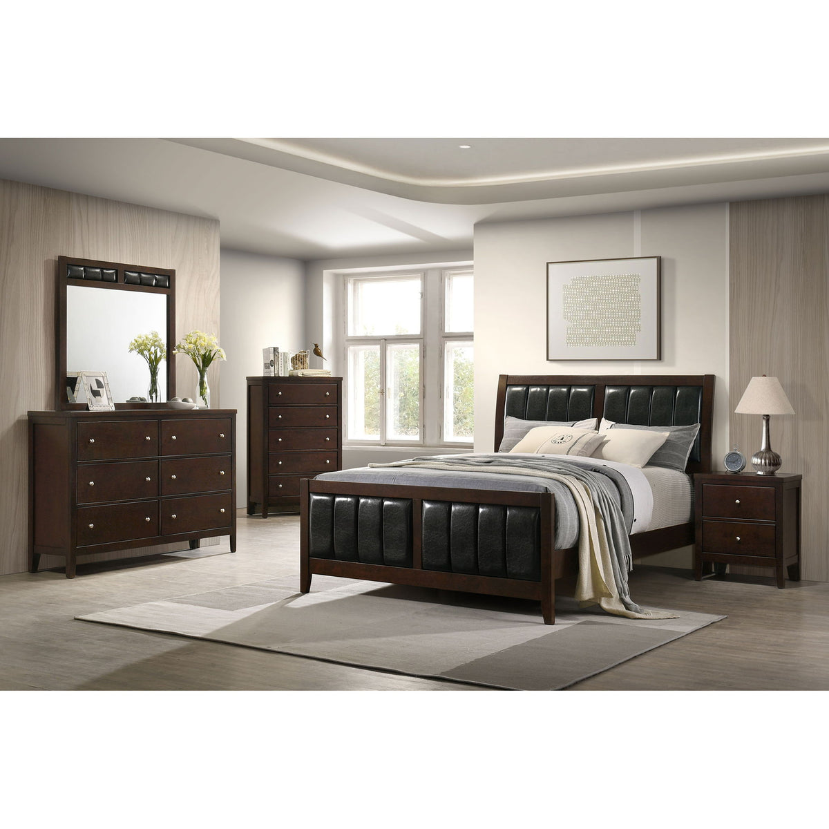 Queen Panel Bed With Upholstered Headboard And Footboard - Brown