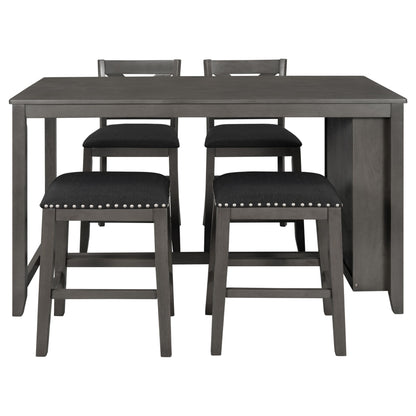 5 Pieces Counter Height Rustic Farmhouse Dining Room Wooden Bar Table Set With 2 Stools And 2 Chairs