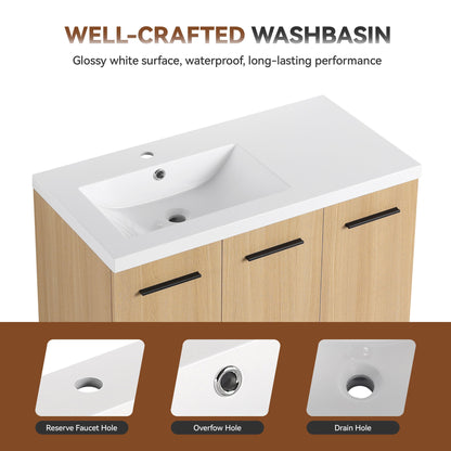 Freestanding Bathroom Vanity Set With Tall Linen Cabinet, 3 Door Storage Cabinet, Single Sink