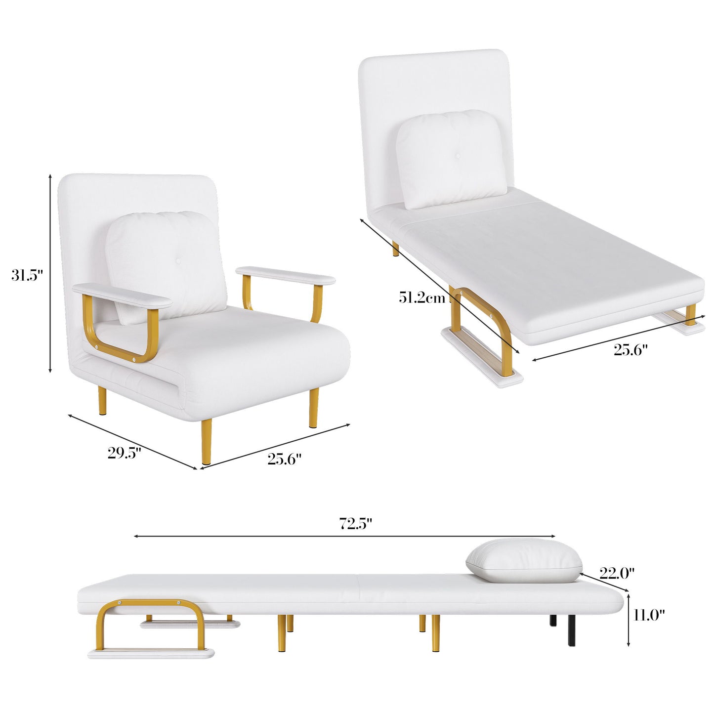 3 In 1 Convertible Folding Sofa Bed With Adjustable Backrest And Pillow
