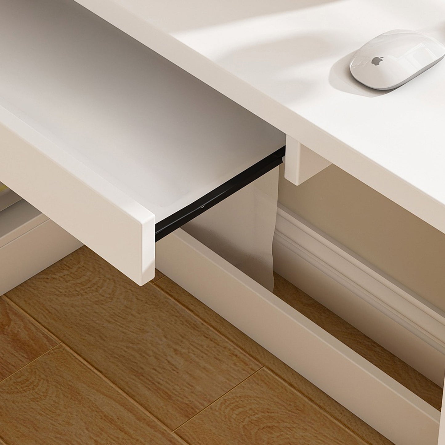 L-Shaped Computer Desk With Glass Cabinets, Built In LED Lights, USB Charging Ports