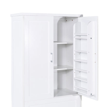 Tall Bathroom Storage Cabinet With 2 Doors And Drawers, Adjustable Shelf