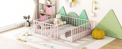 Metal Floor Bed Frame With Fence And Door