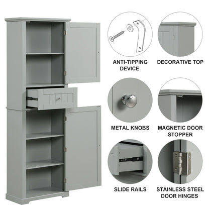 Tall Freestanding Bathroom Storage Cabinet With Drawer And Adjustable Shelf