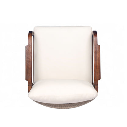 Outdoor Lounge Chair With Woven Backrest, Solid Wood Frame, Comfortable Cushions