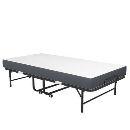 Twin Extra Long Folding Bed For Tall People, Heavy-Duty Rollaway Guest With Memory Foam Mattress - Black