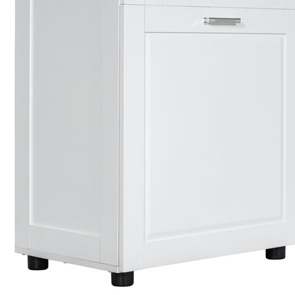 Tall Bathroom Cabinet With Tilt-Out Laundry Basket And Upper Storage
