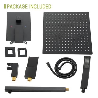 Wall Mounted Square Shower System With Rainfall Tub Spout And Handheld Shower, 10" - Matte Black