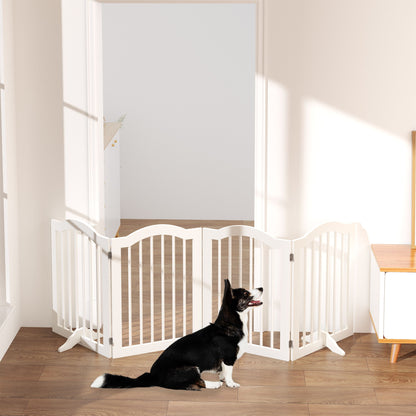 4 Panel Freestanding Pet Gate With Foldable Design And Support Feet - White