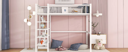 Loft Bed With 4 Tier Shelves And Storage