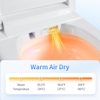 Tankless Smart Toilet With Bidet Built In, 1 Piece Bidet Toilet Seat, Auto Flush, Auto Open / Close, Heated Seat, Warm Water And Dry, Adjustable Temp, Remote Control Side Know - White