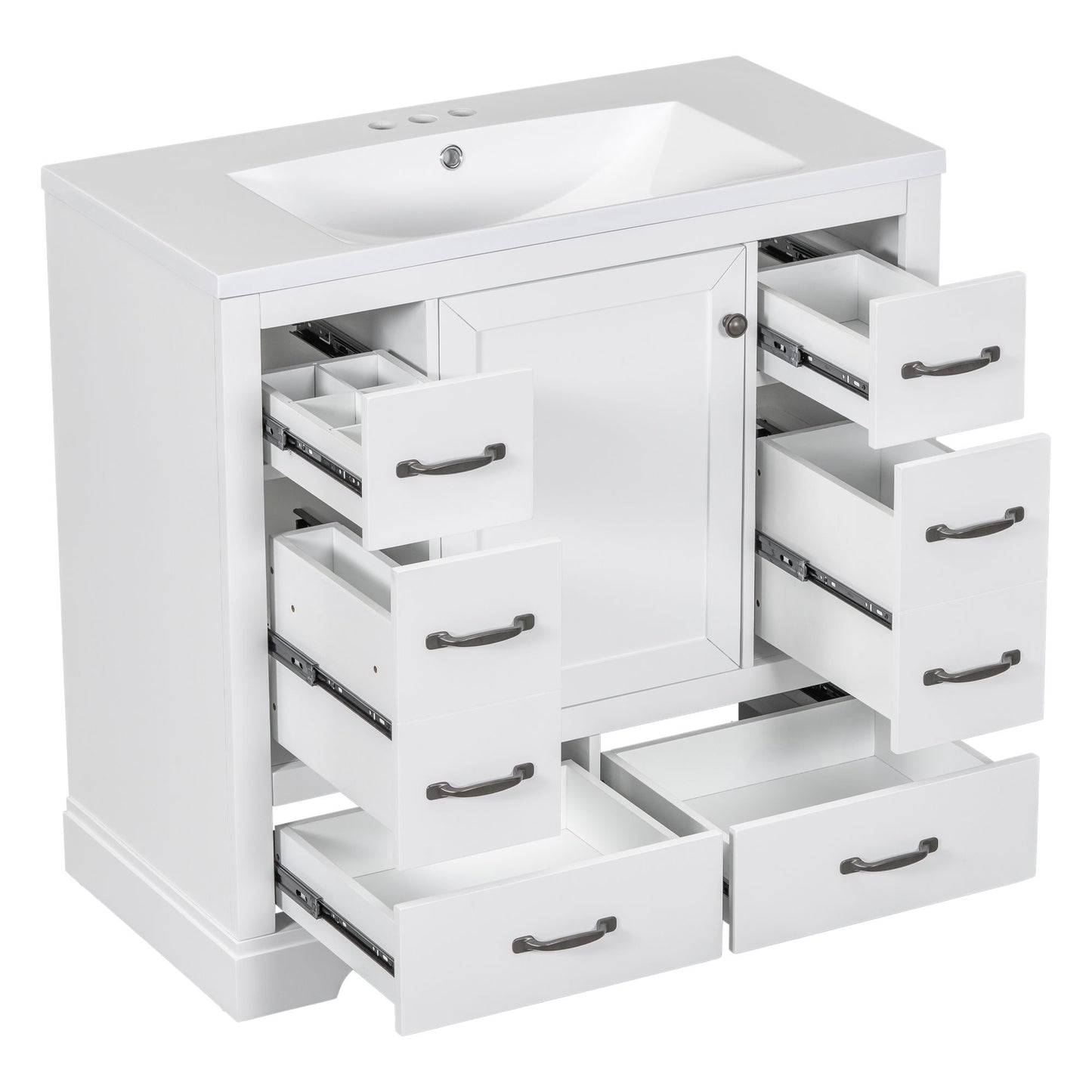 Modern Bathroom Vanity With Sink, 6 Drawers, Adjustable Shelf