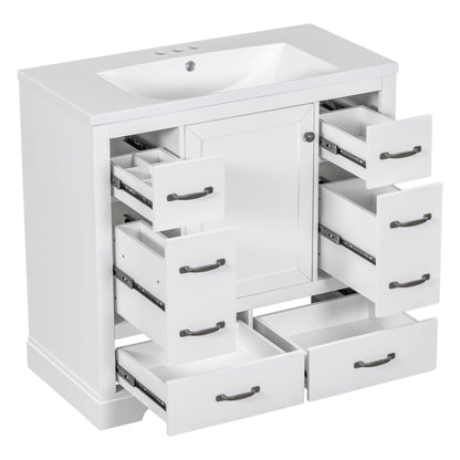 Modern Bathroom Vanity With Sink, 6 Drawers, Adjustable Shelf