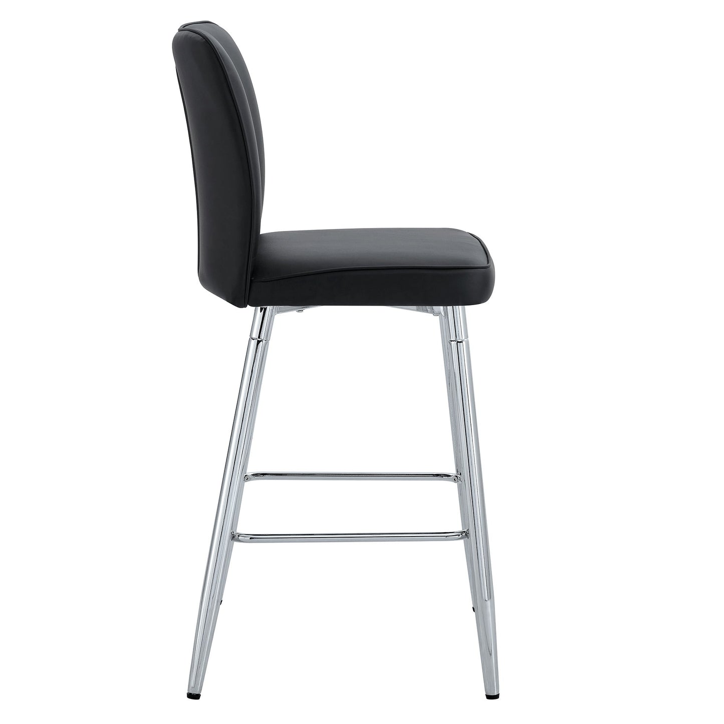 Modern Bar Chair Set Streamlined Backrest Metal Legs 2 Pieces - Black / Silver