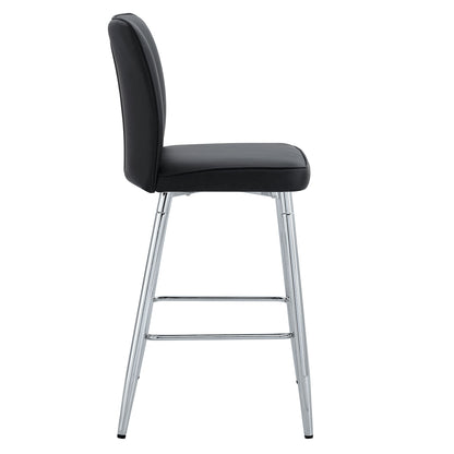 Modern Bar Chair Set Streamlined Backrest Metal Legs 2 Pieces - Black / Silver