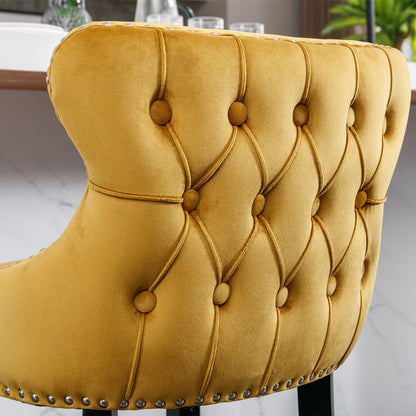 Contemporary Upholstered Wing-Back Barstools With Button Tufted Decoration And Wooden Legs, And Nailhead Trim, Leisure Style Bar Chairs, Bar Stools (Set of 2)
