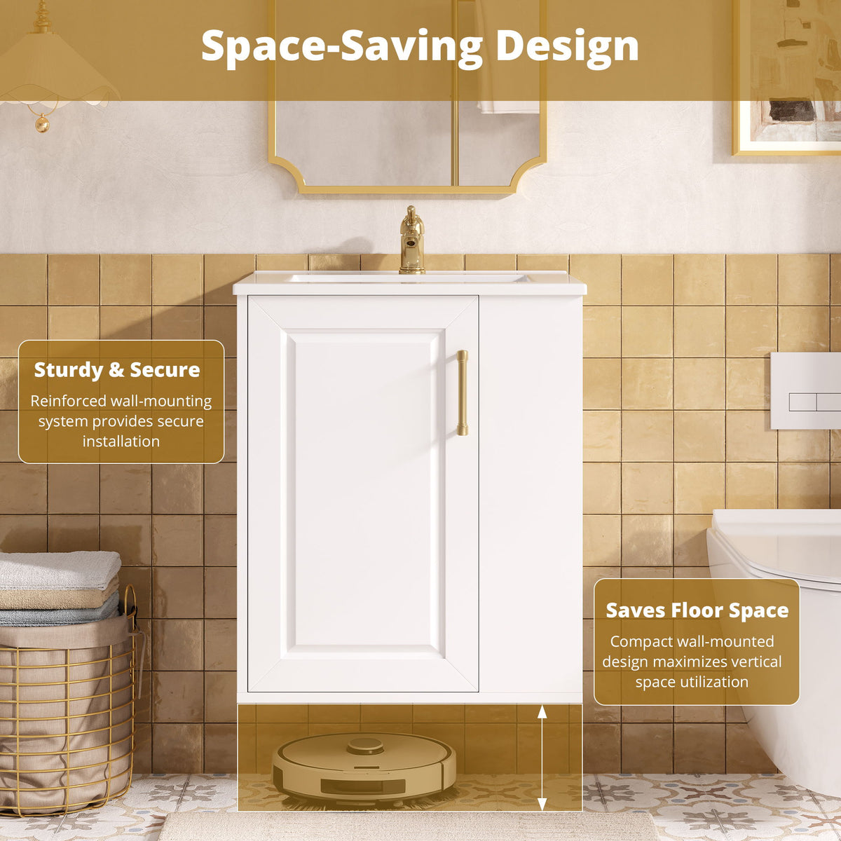 Wall Mounted Bathroom Cabinet With Side Shelf Combo, Vanity With Sink - White