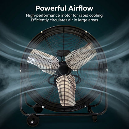 Drum Fan With Pure Copper Wiring Motor And Blades - Black