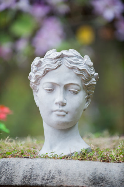 Greek Style Cement Head Planter Indoor Outdoor Home, Garden Decor - Gray