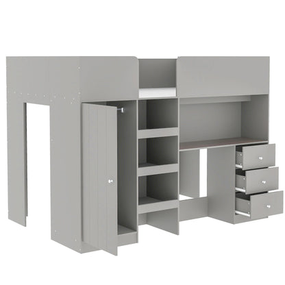 Loft Bed With Built In Wardrobe, Desk, Shelves, And Drawers